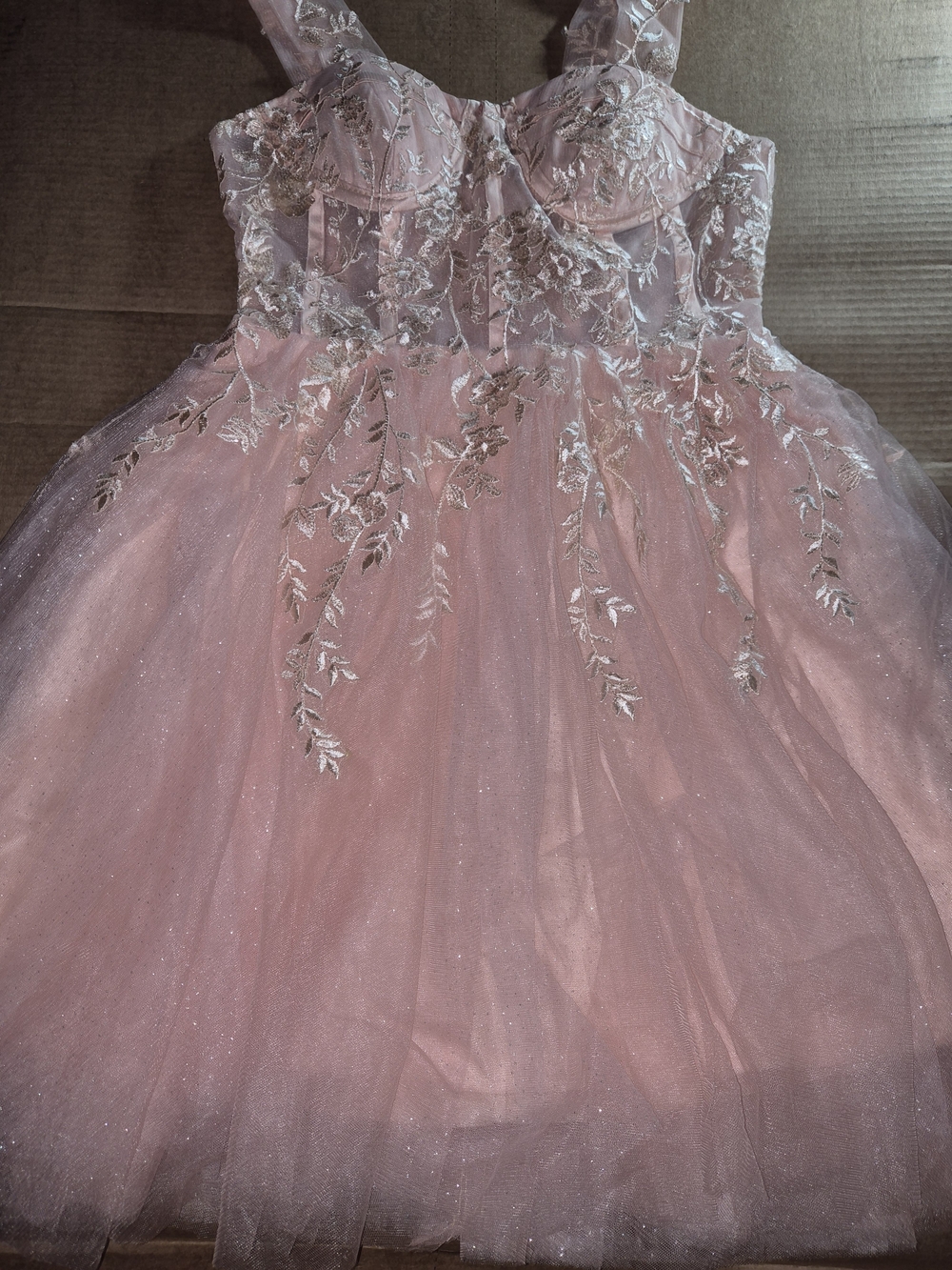 Womens Pink Embroidered Tulle Party Dress